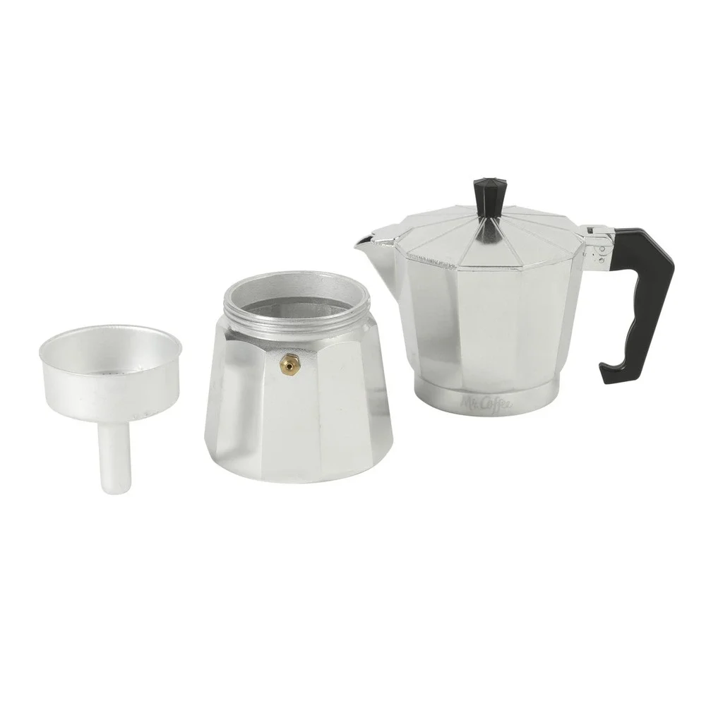 Mr. Coffee Espresso Maker Unisex 6 Cup Silver New Brixia Moka Pot 67858.03